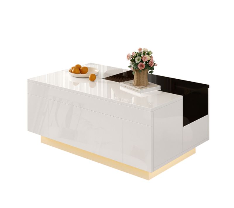 Table Basse Brillante Avec Éclairage LED, Plateau Extensible Noir Et Blanc, Blanc.
