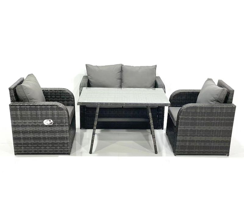 Salon De Jardin Fauteuil Canapé 2 Places Table à Manger Oblongue Rectangulaire