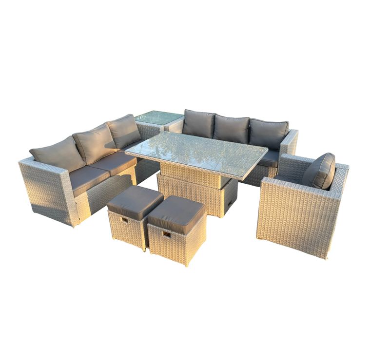 Salon De Jardin Exterieur Table à Manger Réglable En Hauteur Ave Canapé Fauteuil Petit Tabourets