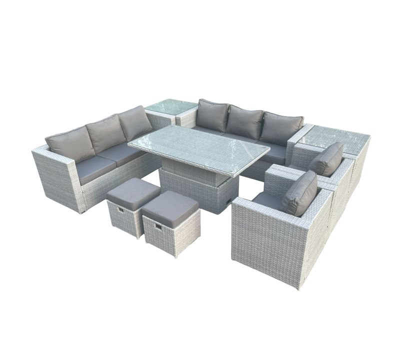 Salon De Jardin Exterieur Table à Manger Réglable En Hauteur Ave Canapé 2 Fauteuil Petit Tabourets