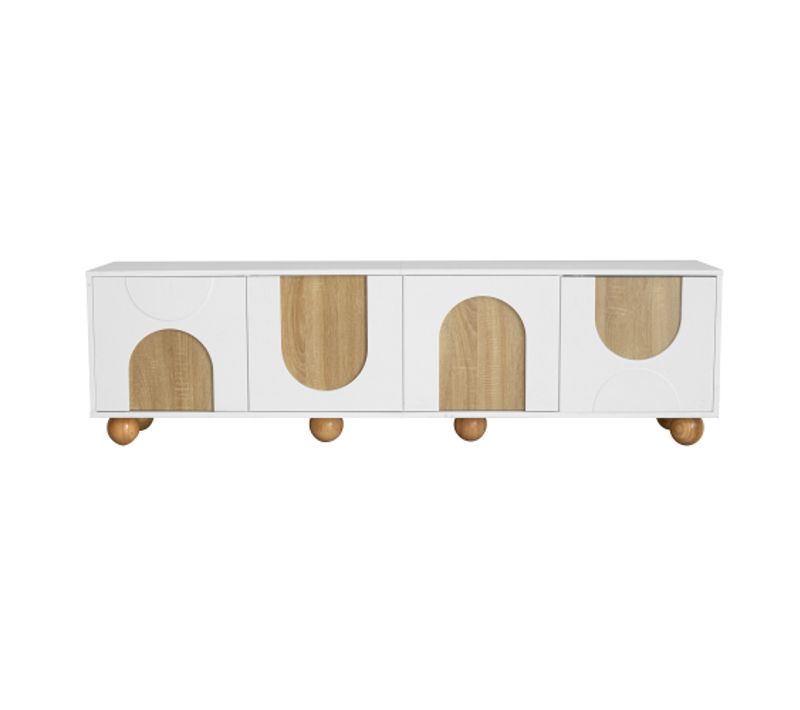 Meuble TV Bas 4 Portes Style Vintage, Effet Bois, 175 X 38 X 50 Cm