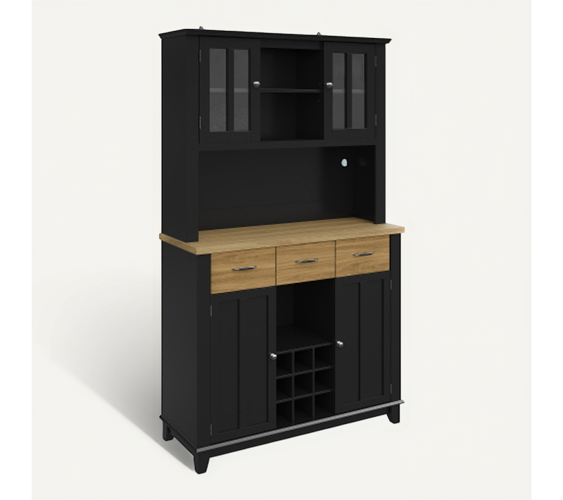 Buffet De Cuisine 106x40x179, Armoire Avec Étagères Réglables Et LED, Tiroirs Bois