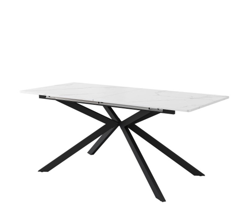 Table à Manger Extensible Automatique, Design Croix, Marbre Noir Et Blanc