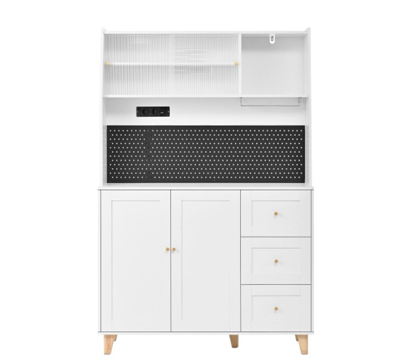 Armoire Haute Avec Prises, Porte-verres Et Rangement, Buffet Cuisine