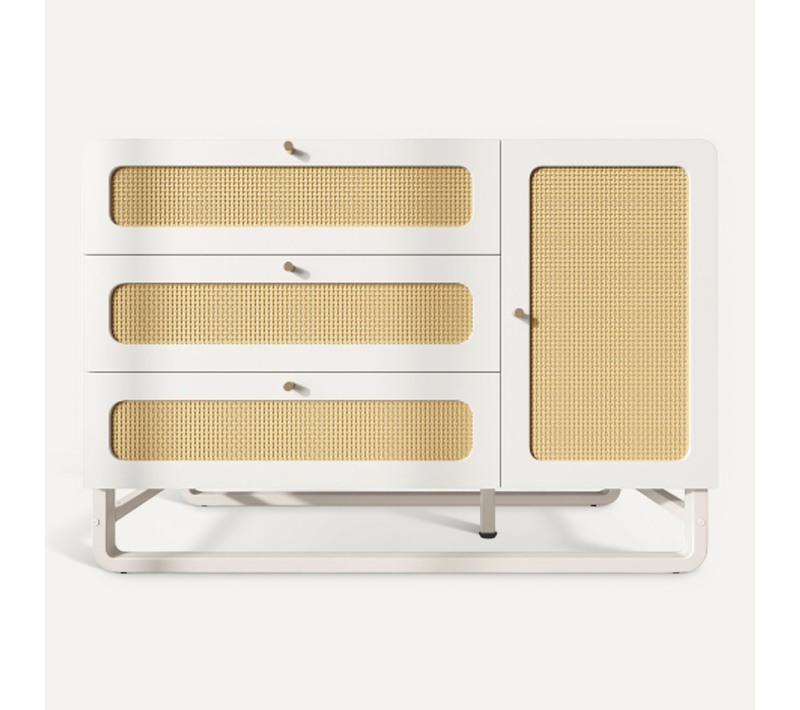 Commode Avec Rotin Et Poignées Dorées, 120x85x40 Cm