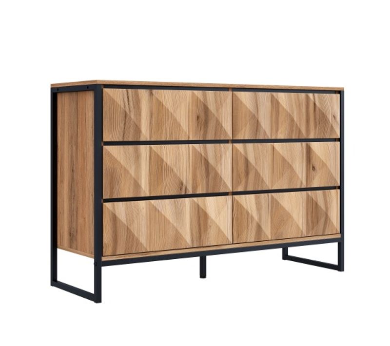 Commode 6 Tiroirs Avec Pieds Métalliques - Noir Et Bois