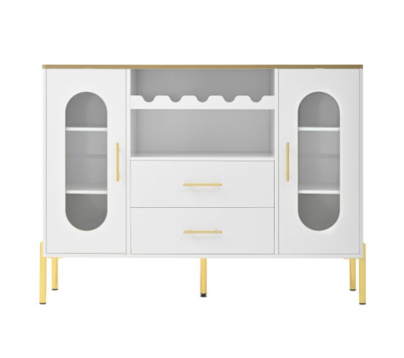 Buffet Blanc Avec Portes Vitrées Et Casier à Vin Moderne