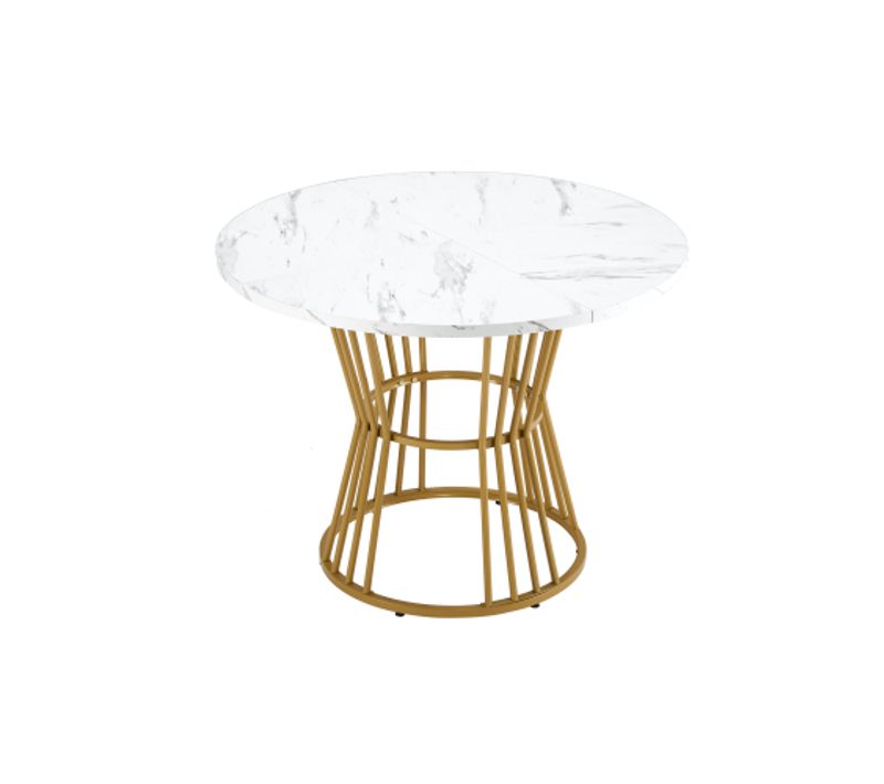 Table De Cuisine Moderne Blanche Avec Pied Métal Et Marbre.