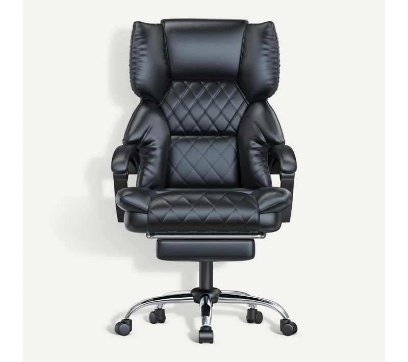 Chaise De Bureau H02 Ergonomique Haute Dossier En Cuir Pivotante Avec Repose-pieds-noir