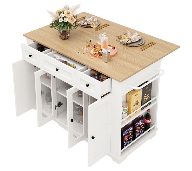 Chariot De Salle à Manger/buffet Avec Veinure De Bois, Roues, Séparateurs Amovibles, Blanc