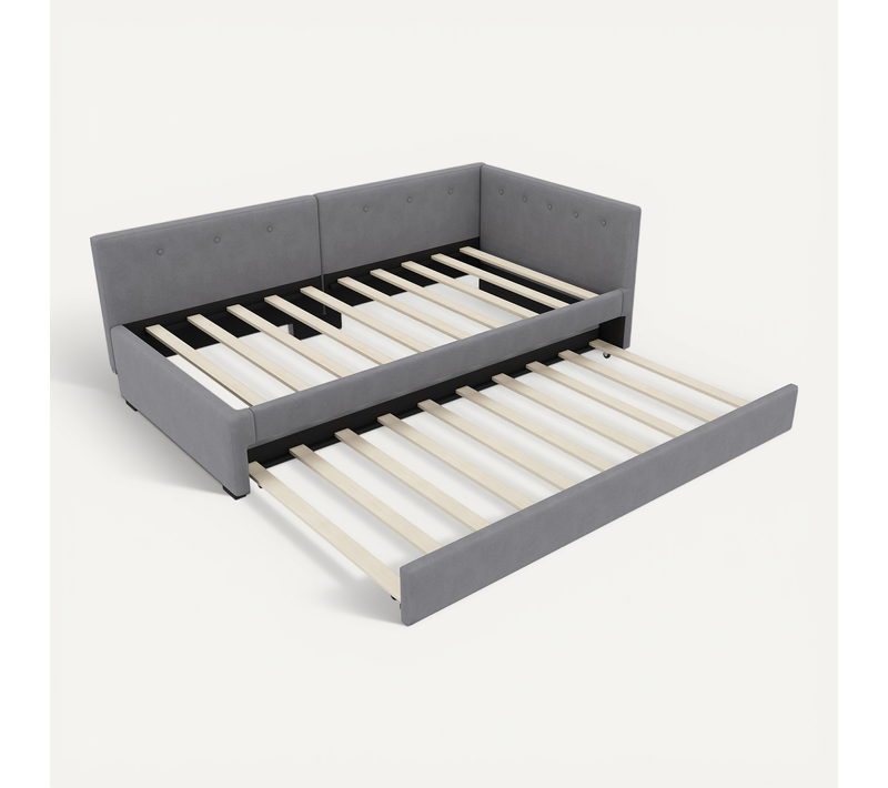 Lit Gigogne Lit Enfant 90 X 200 Cm Avec Sommier à Lattes Et Tête De Lit, Velours, Gris