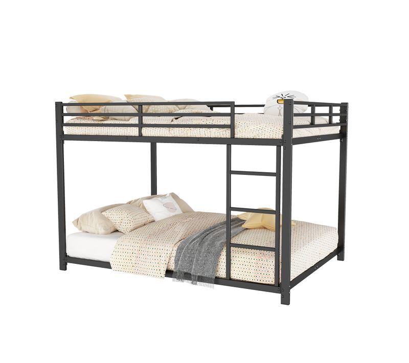 Lit Superposé Lit Enfant 140 X 200 Cm En Fer Avec Barrière, Noir