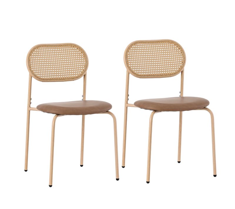 Chaise De Salle à Manger 2 Pièces, Pieds En Métal, Chaise Longue En Rotin, Pu, ​​marron
