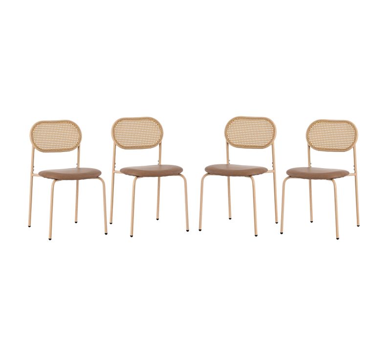 Chaises De Salle à Manger 4 Pièces, Pieds En Métal, Chaise Longue En Rotin, Pu, ​​marron