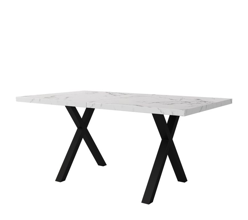 Table à Manger Rectangulaire 140 X 80 X 76 Cm, Pieds Croisés En Métal, Mdf, Blanc Et Noir