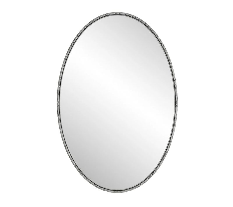 Miroir Mural 100x65cm Ovale Rétro En Fer, Effet Antique, Argenté