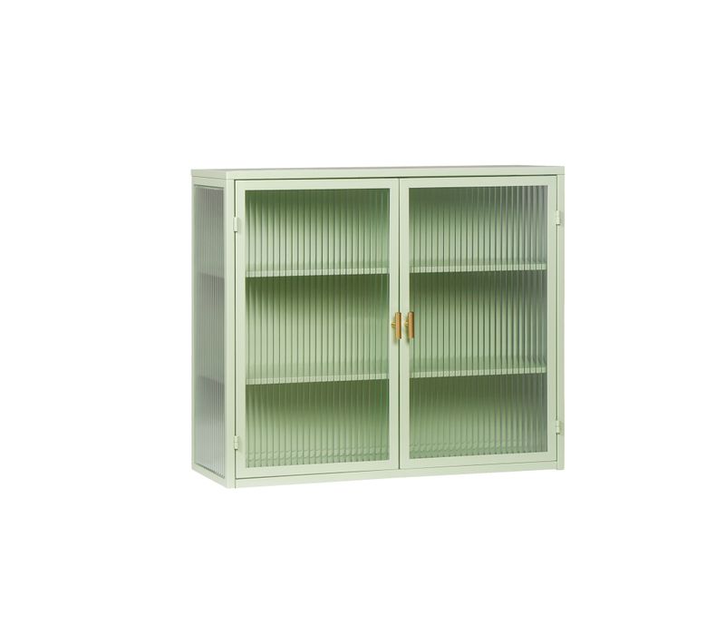 Armoire Murale Salle De Bain Moderne 70x23x60 Cm à 2 Portes En Verre Avec Rangement 3 Niveaux, Vert