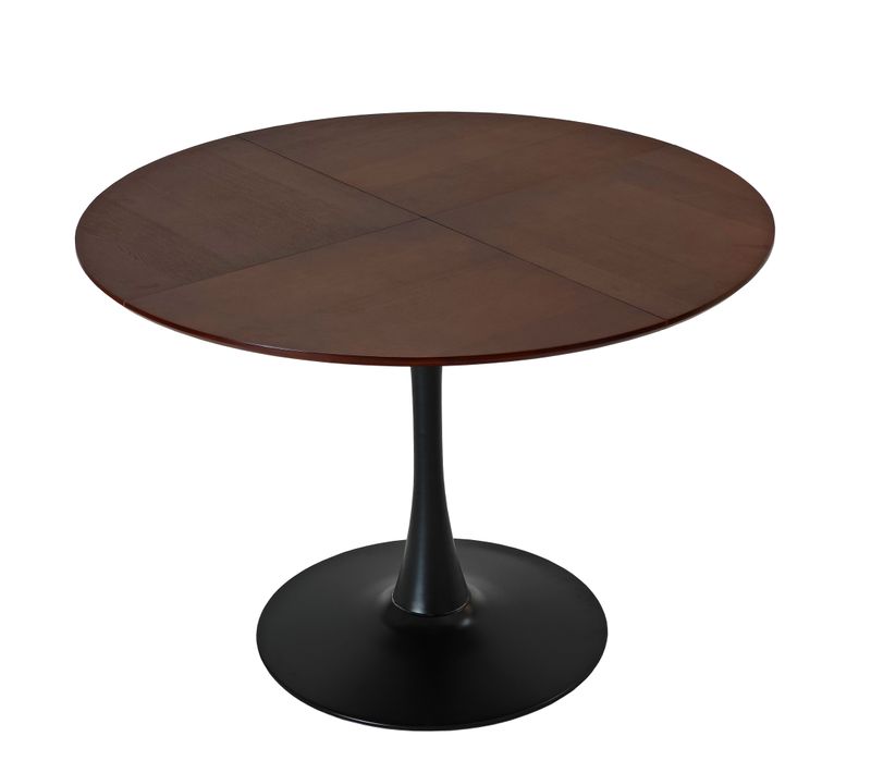 Table à Manger Ronde Moderne 120x120x75 Cm, Plateau En 4 Planches, Table Basse, Mdf + Métal, Marron