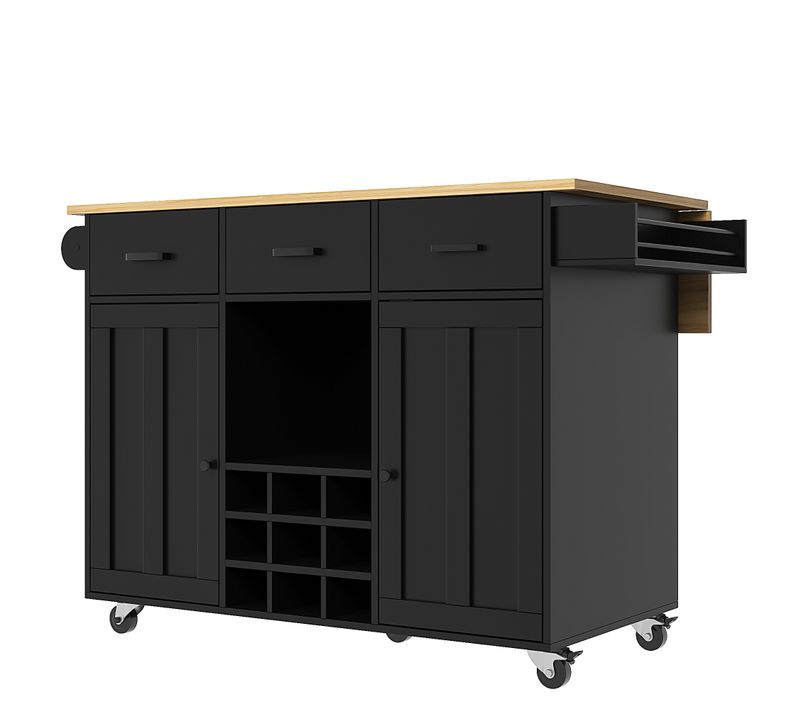 Buffet De Cuisine, Étagères Réglables, 3 Tiroirs 2 Portes, Porte-serviettes, Étagère à Épices, Noir