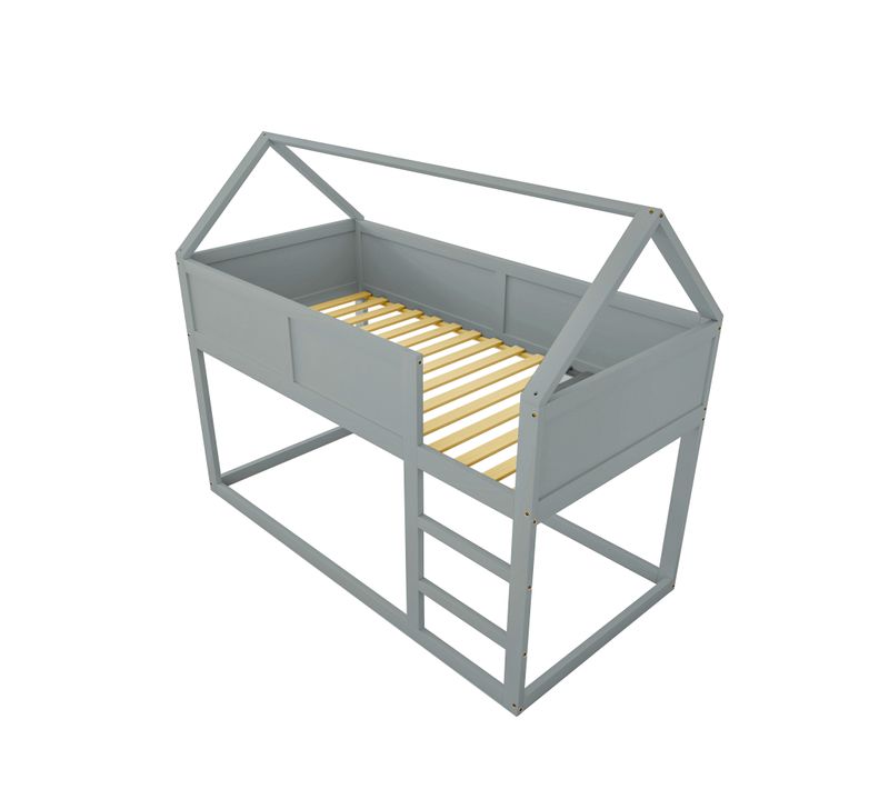 Lit Superposé Enfant 90x200 Cm, Lit Mezzanine Avec Escalier, Structure En Bois, Gris