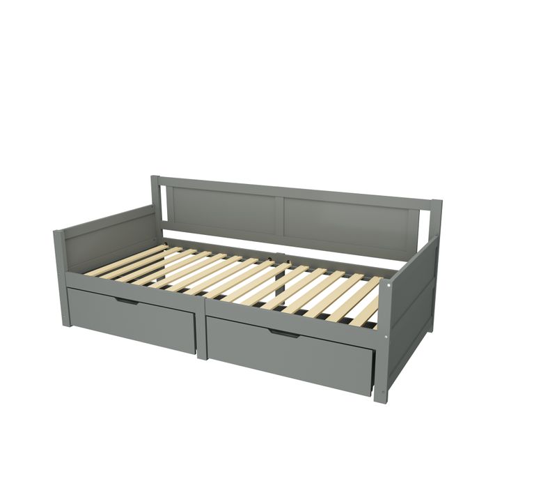 Lit Enfant En Bois 90x200 Cm, Avec 2 Titoirs De Rangement, Lit Simple, Gris