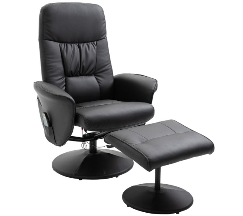 Fauteuil Relax TV Massant Avec Repose-pieds - Revêtement En Similicuir - Noir