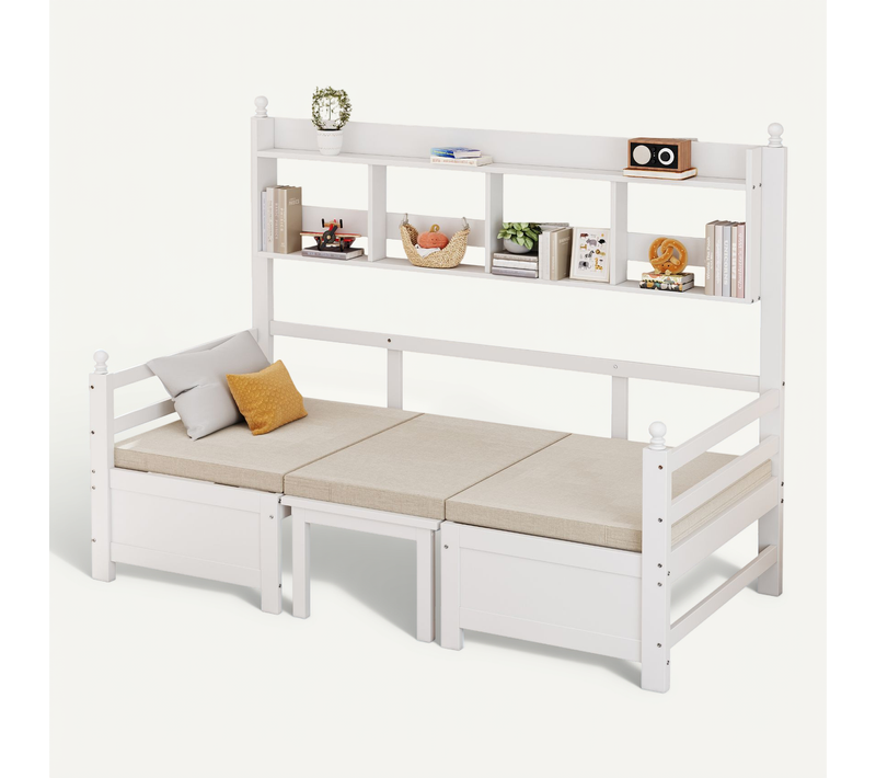 Lit Enfant Lit Simple 90x200cm, Canapé-lit En Bois, Avec Bureau, Étagère De Rangement, Blanc
