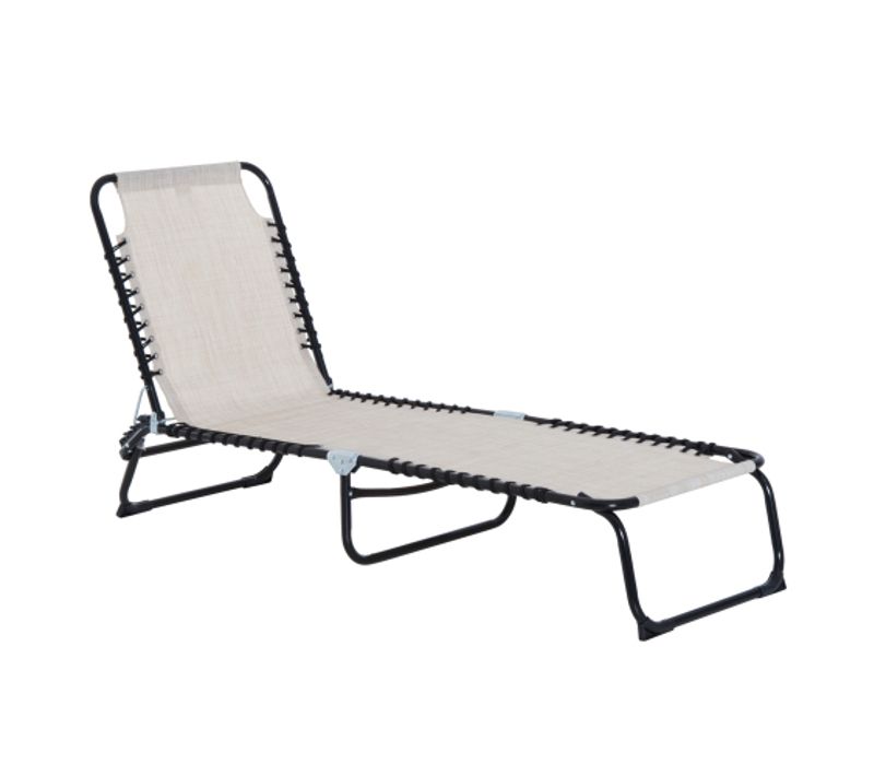 Chaise Pliante Jardin Dossier 4 Positions Réglables, Extérieur Beige - 197x58x76cm