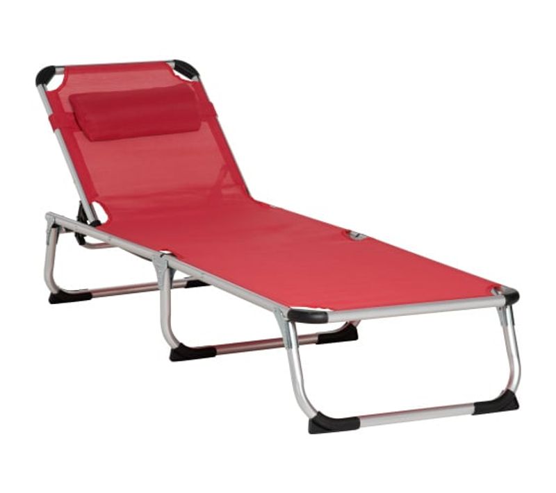 Chaise Transat Pliable 5 Positions Ergonomique, Tissu Mesh Rouge - Extérieur Idéal