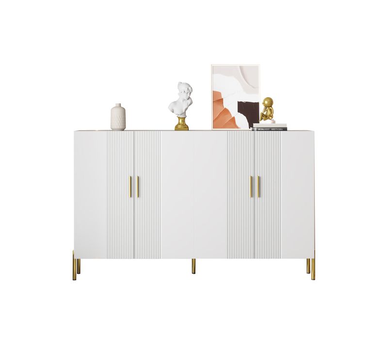 Buffet Moderne 160x35x100cm, 4 Portes Blanc Rangement Salon