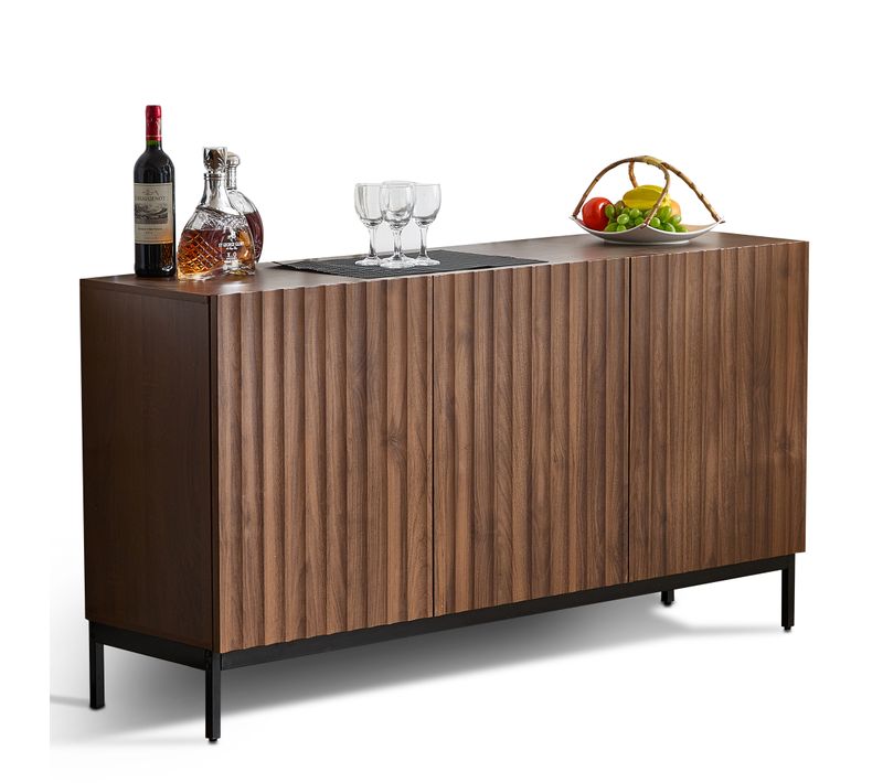 Buffet Armoire Cuisine 150x40x80cm, Meuble Rangement Bois Design Chaleureux Marron