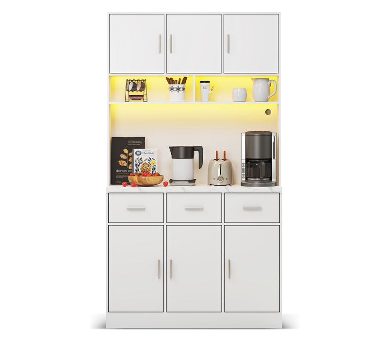 Buffet Cuisine 100x40x180cm LED – Blanc Rangement Haut Étagères Réglables