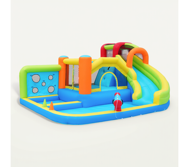 Château Gonflable Pour Enfants - Toboggan + Mur D'escalade + 2 Piscines 410x315x203 Cm
