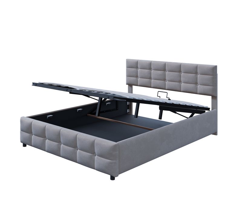 Lit Adulte Lit Coffre Rembourré 180*200cm Avec Sommier Hydraulique, Velours Hollandais, Gris