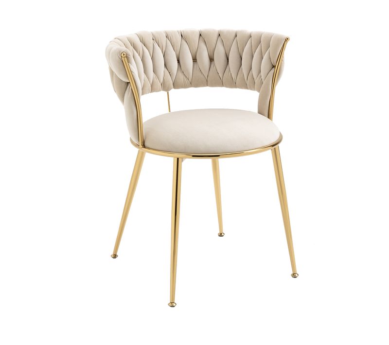 Lot de 2 Chaises pour cuisine et salon 57*55*70cm,  Un Design Ajouré, En Velours, Ivoire