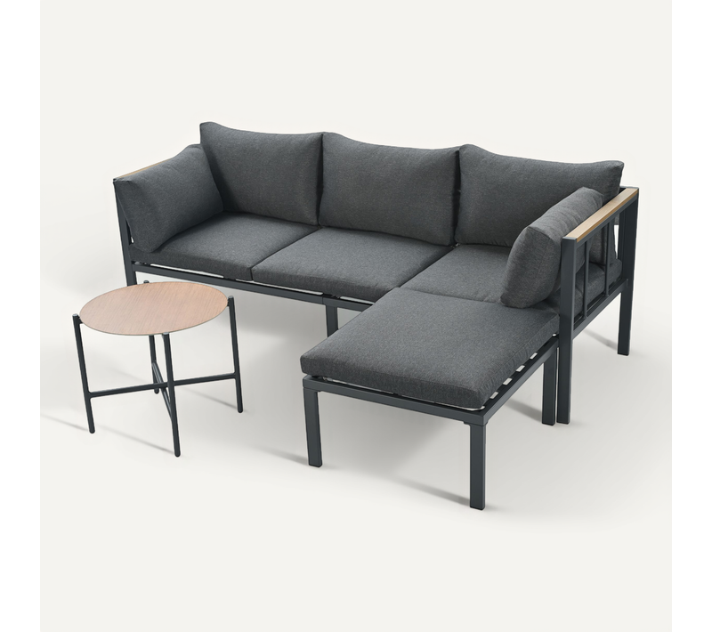 Ensemble De Meubles De Jardin, Ensemble D'angle, Canapé + Table Basse + Repose-pieds, Gris
