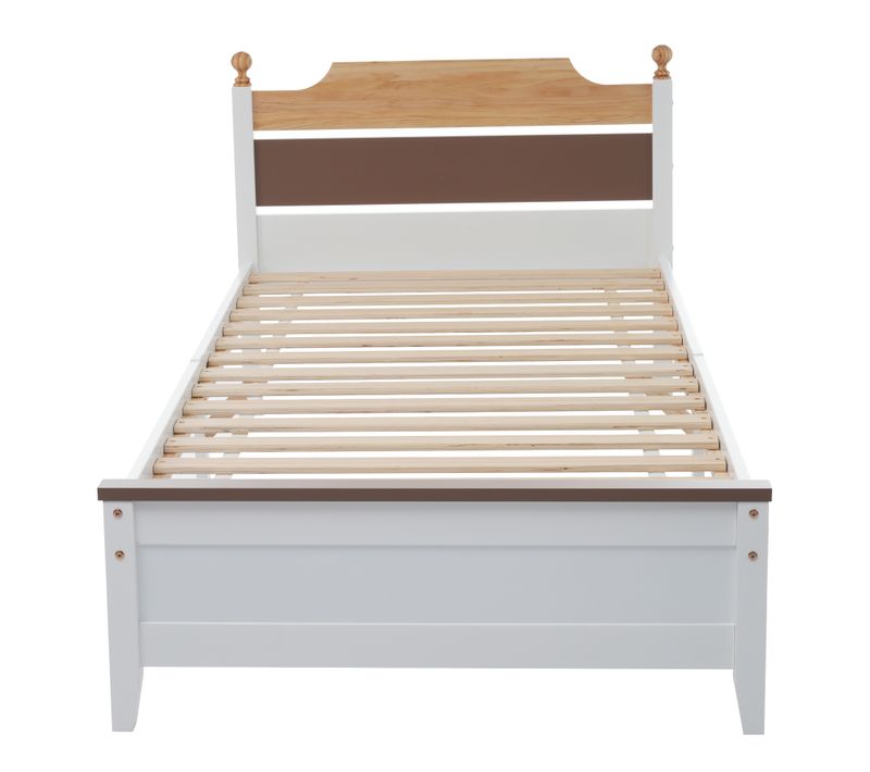 Lit Simple 90x200 Cm En Bois, Pin + Mdf, Conception De Couleurs Contrastées, Blanc