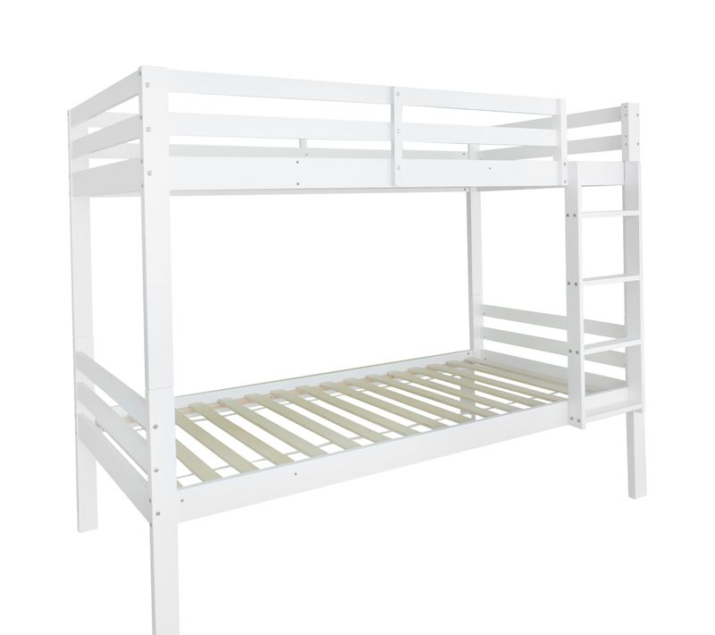 Lit Superposé Enfant 90x200cm, Lit Divisé En 2 Lits Simples, Bois De Pin + Mdf, Blanc