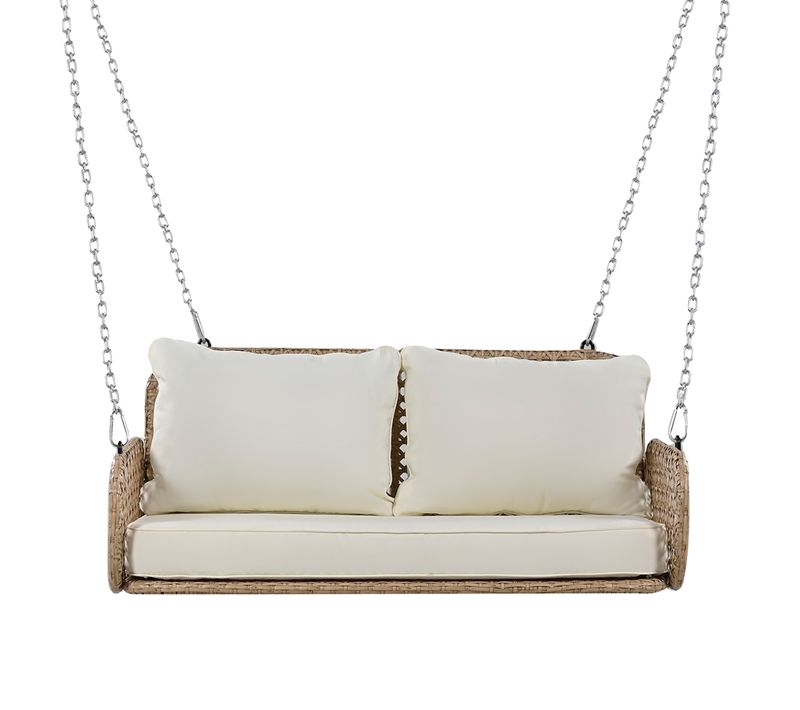 Siège Suspendu Rotin Pe 160 Kg, Tressé Main, Coussin 9 Cm, Confort Jardin Terrasse Extérieur,beige