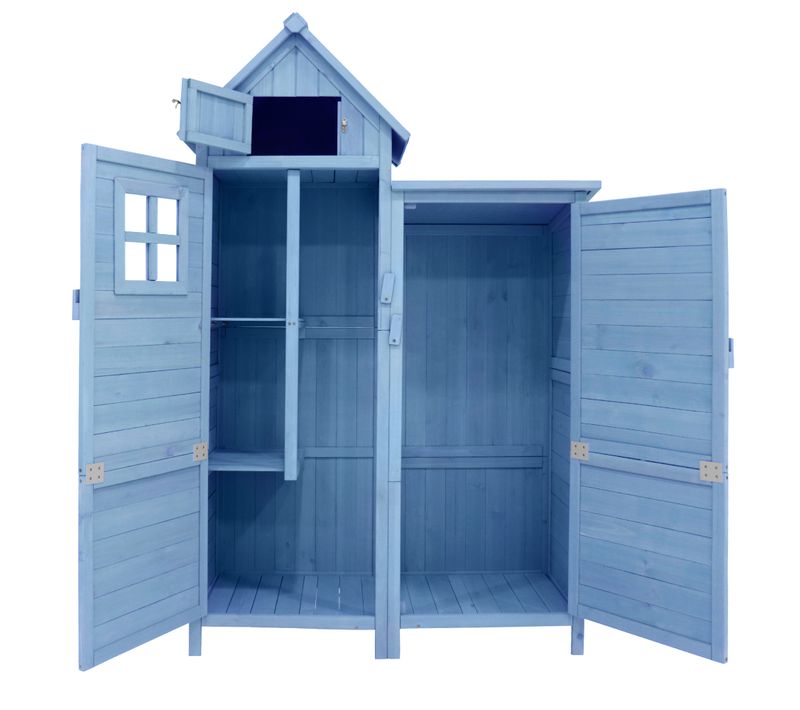 Abri De Jardin, Armoire à Outils, 118 X 54 X 173 Cm, Bois, Bleu, Toit En Pvc Étanche