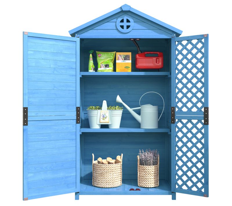 Abri De Jardin Bois 90×56,5×175 Cm,3 Étagères,toit Étanche,facile à Monter,bleu