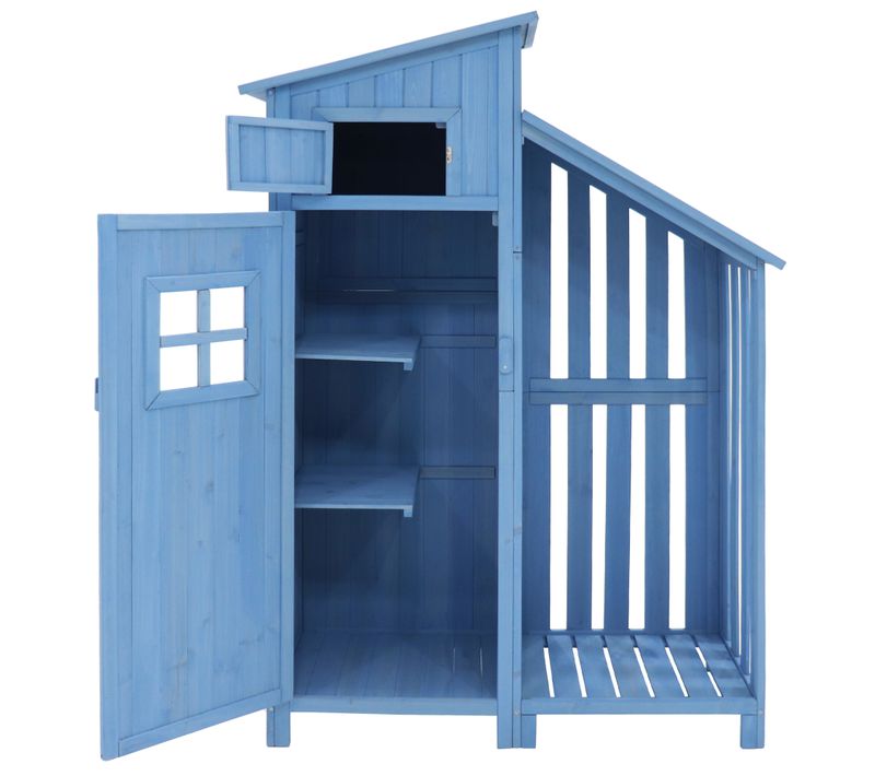 Abri De Jardin Bois Avec Toit Pvc, 2 Étagères, Intérieur/extérieur, Haute Résistance,bleu