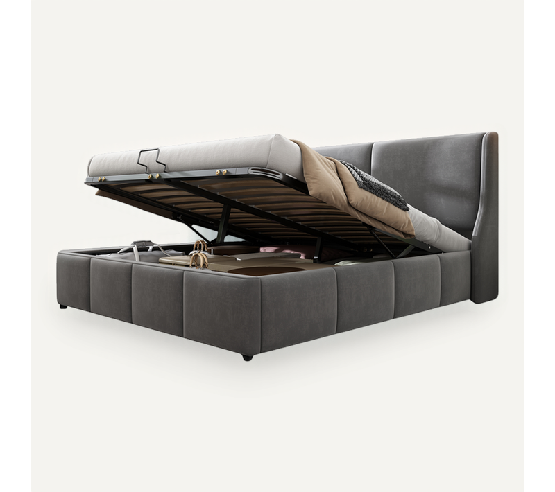Lit Coffre Adulte 180x200 Cm Rembourré, Tête De Lit En Oreiller, Velours Gris