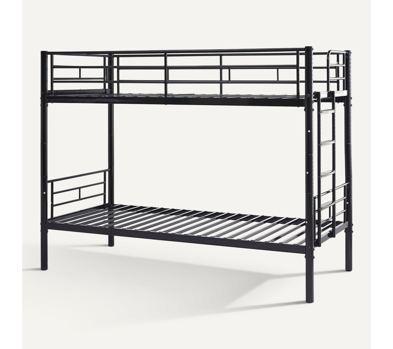 Lit Superposé Enfant 90x200 Cm, Lit En Fer Avec Barrière De Sécurité, Noir