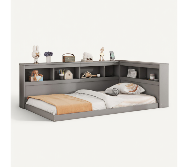 Lit Enfant, Canapé-lit, Lit Avec Sommier 90 X 200 Cm, 2 Ports USB, Panneau De Particules, Gris