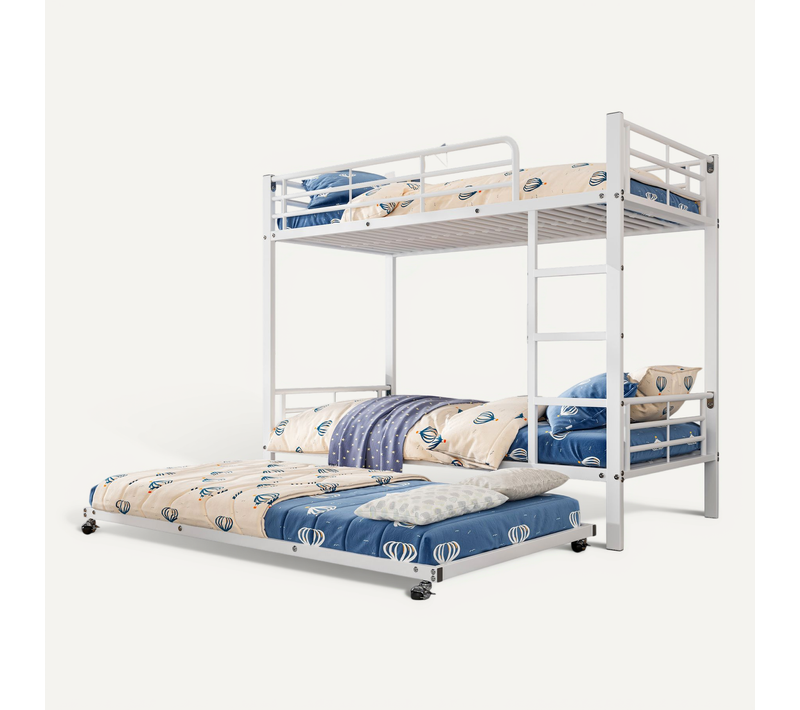 Lit Superposé Enfant 90x200 Cm, Avec Un Lit Gigogne 90x190 Cm En Bas, En Fer, Blanc
