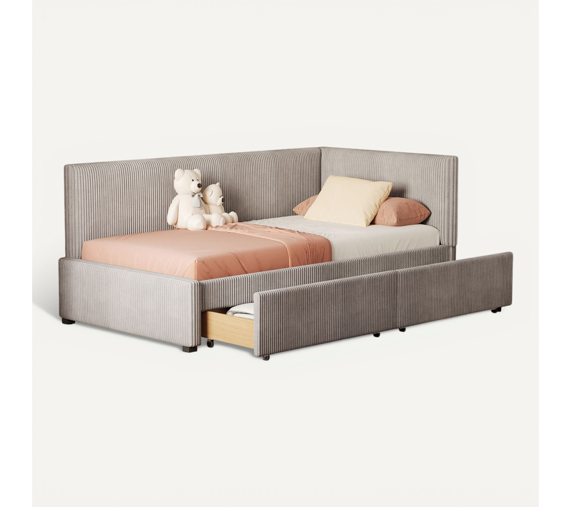 Lit Enfant 90x200 Cm Avec Tiroirs De Rangement, Canapé-lit,, Sommier Inclus, Velours Gris
