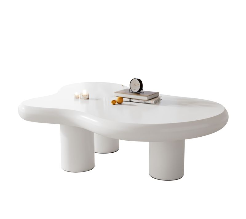 Table Basse En Forme De Nuage Irrégulier Pour Salon, 97 X 67 X 32 Cm, Surface Laquée, Mdf, Blanc
