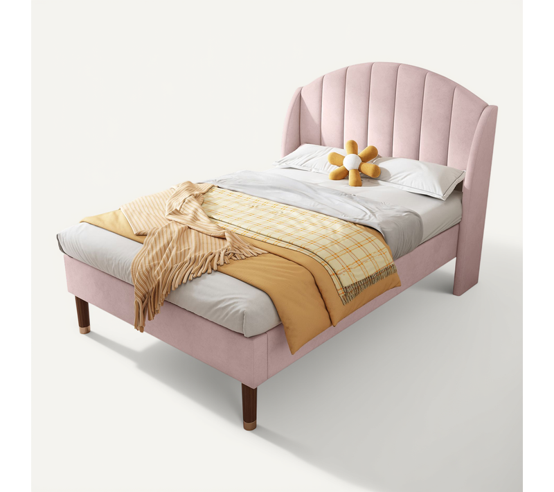 Lit 90x200 Cm En Velours Rose Avec Sommier à Lattes, Montage Facile, Moderne Et Confortable