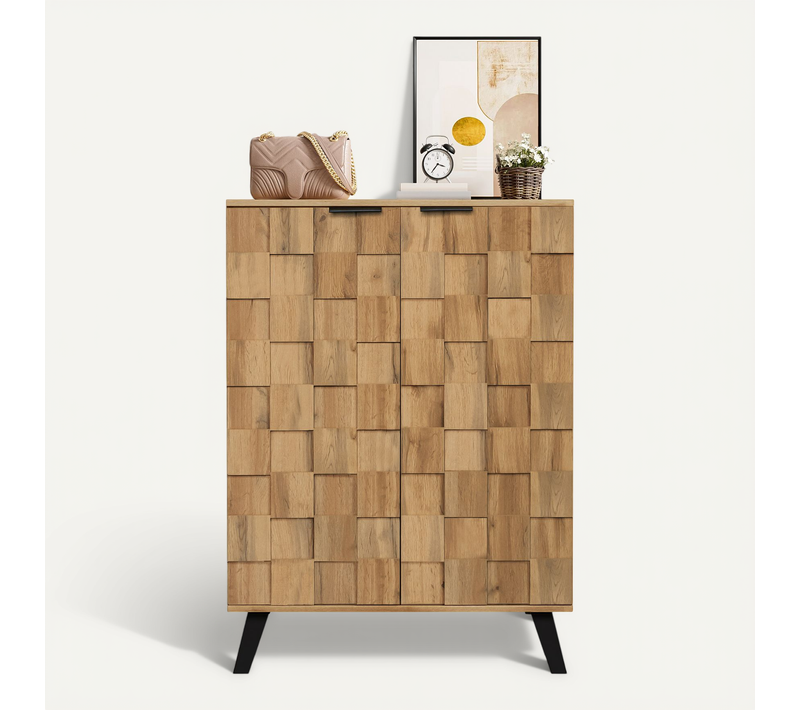 Meuble à Chaussures Moderne 80.5 X 35 X 109.5 Cm, 5 Compartiments, Étagères Réglables, Couleur Bois